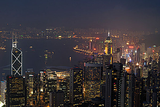 风景,维多利亚,顶峰,光亮,香港,摩天大楼,高层建筑,建筑,中心,九龙,亚洲