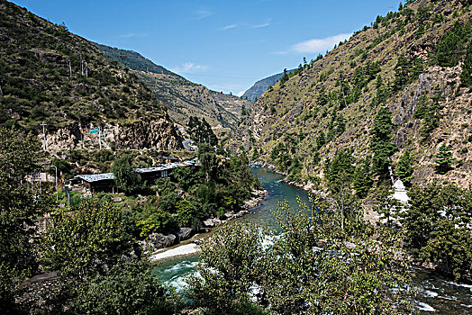 河,流动,山谷,不丹