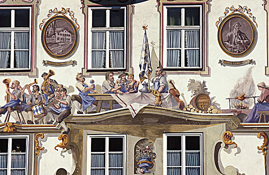 壁画,房子,上巴伐利亚,巴伐利亚,德国,欧洲