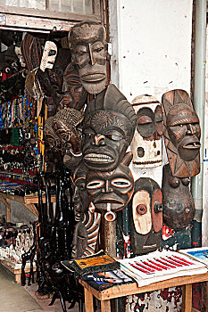 非洲,面具,旅游,石头城,桑给巴尔岛,坦桑尼亚