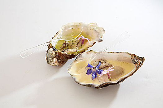 牡蛎,白色,黄油汁,食用花卉