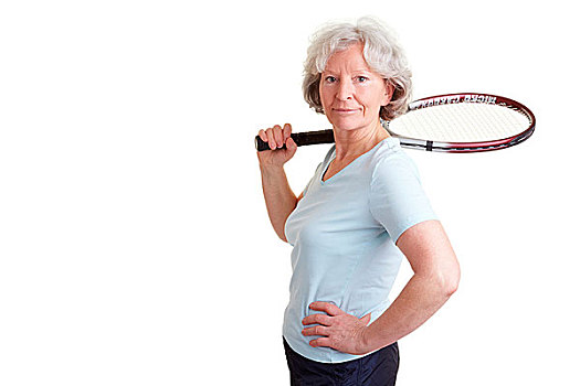 高兴,老年,女人,网球拍