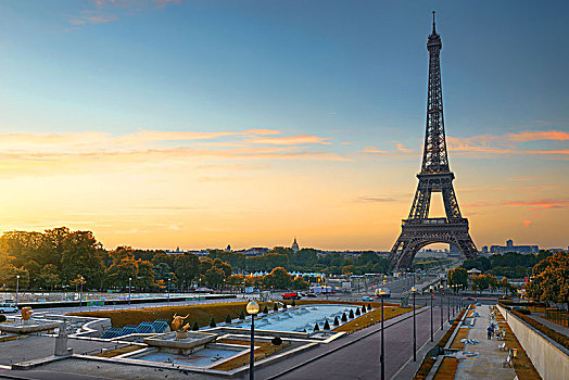 埃菲尔铁塔,喷泉,靠近,黎明,巴黎,法国