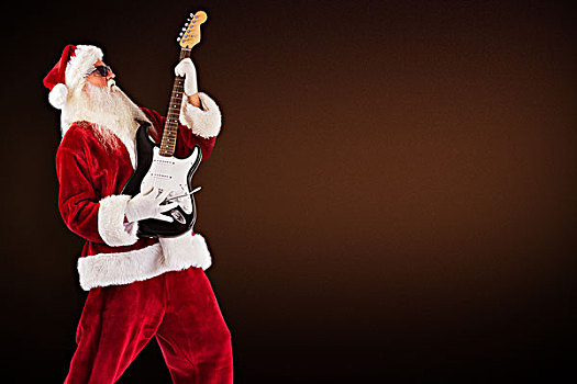 合成效果,图像,圣诞老人,演奏,电吉他,深棕色,背景