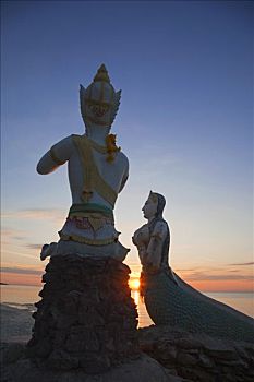 雕塑,笛子,美人鱼,海滩,苏梅岛,泰国