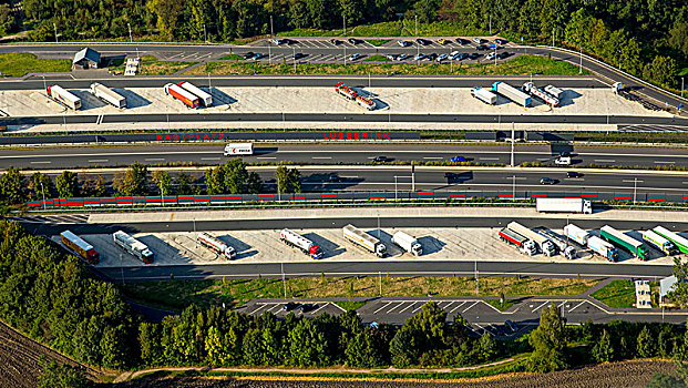 高速公路,车站,空,停车场,卡车,休息,物流,新,鲁尔区,北莱茵威斯特伐利亚,德国
