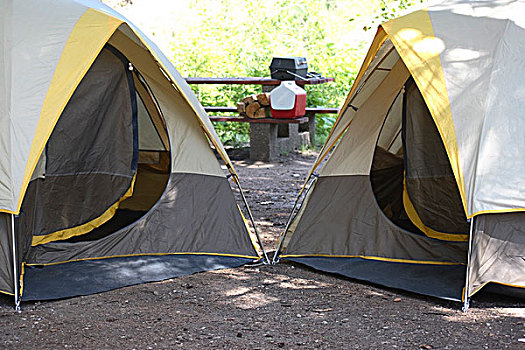 两个,帐篷,营地