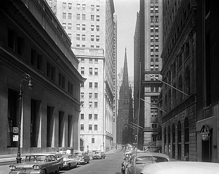 美国,纽约,华尔街,圣三一教堂,背景