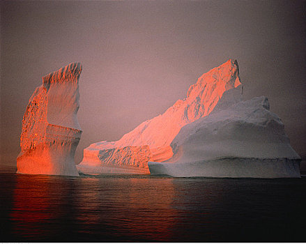 冰山,日落,加拿大