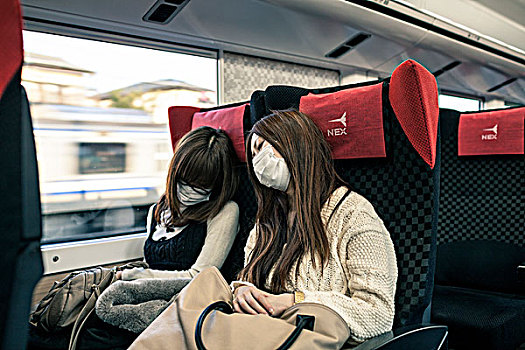 两个,日本人,女人,列车
