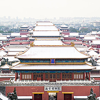 鸟瞰故宫博物院雪景