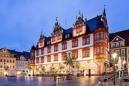 建筑,黄昏,市场,上弗兰科尼亚,巴伐利亚,德国,欧洲