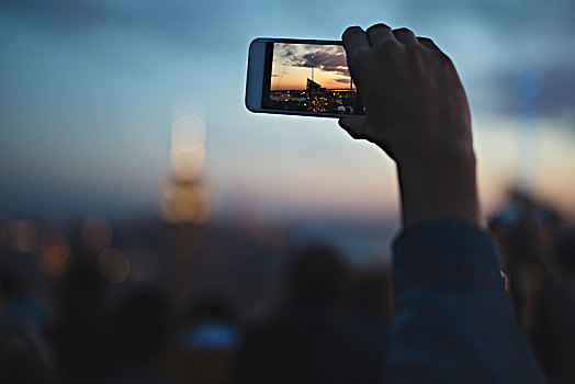 人,摄影,摩天大楼,智能手机,日落