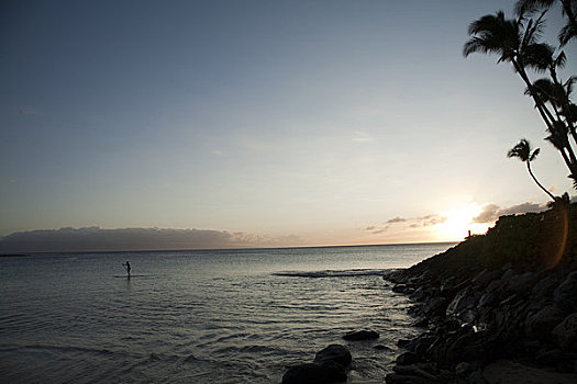 毛伊岛,拉海纳,桨手,日落