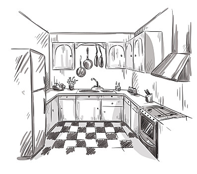 厨房,室内,绘画,矢量,插画