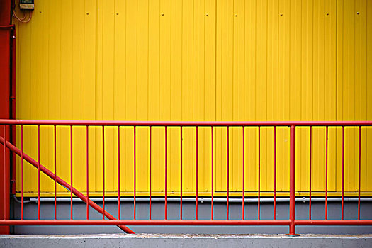 彩色,红色,栏杆,正面,黄色,波纹板,建筑,购物中心