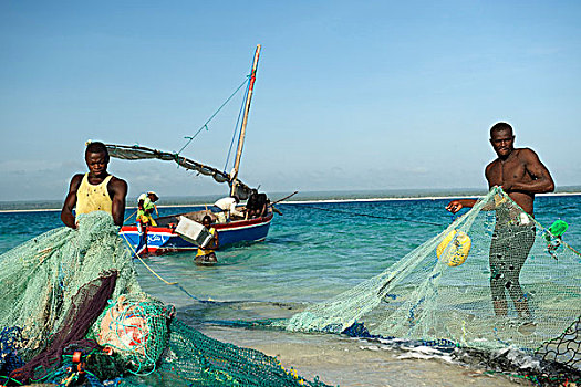 渔民,拉拽,网,岛屿,群岛,北方,莫桑比克