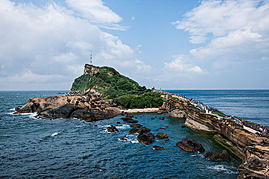 台湾新北市万里区,野柳地质公园,的蕈状岩,姜石奇特景观岩礁区