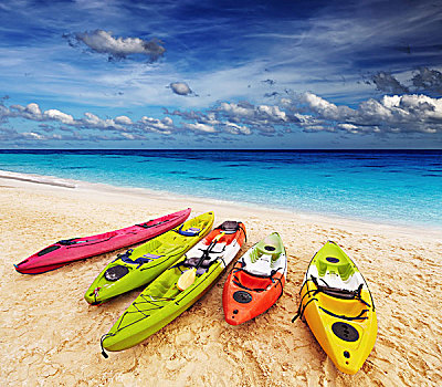 彩色,皮划艇,热带沙滩,泰国