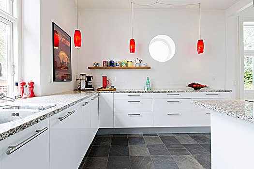 简单,白色,合适,厨房,花冈岩,红色,复古,吊坠,灯