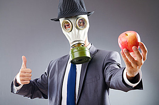 商务人士,防毒面具,苹果