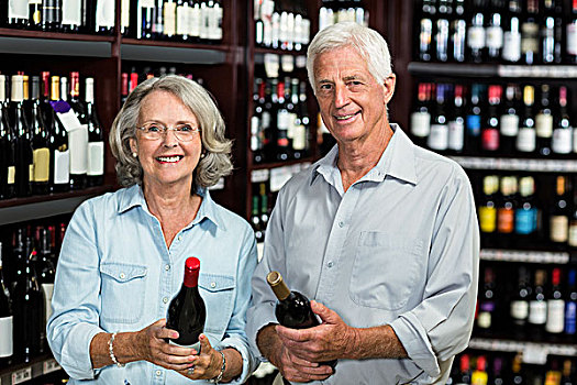 微笑,老年,夫妻,选择,葡萄酒,超市
