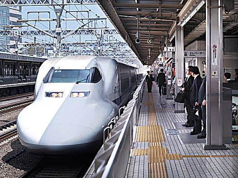 新干线,子弹头列车,到达,站台,静冈,日本,亚洲