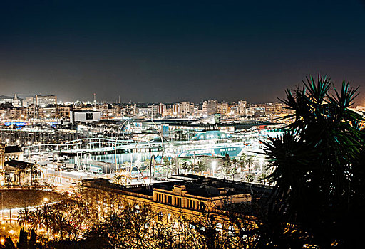 城市,夜晚,巴塞罗那,加泰罗尼亚,西班牙