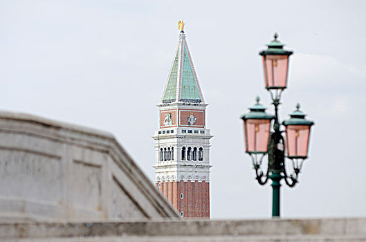 路灯,钟楼,塔,圣马科,区域,威尼斯,威尼托,意大利,欧洲