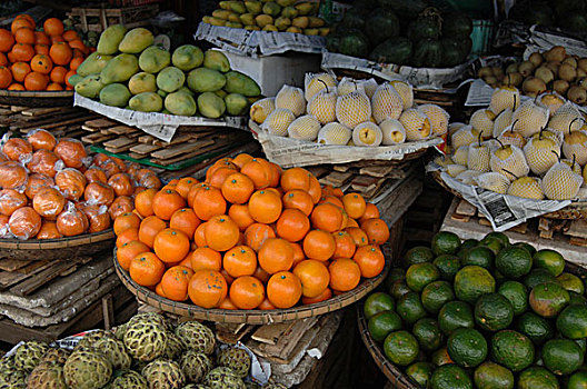 亚洲,越南,水果,出售,市场,色调