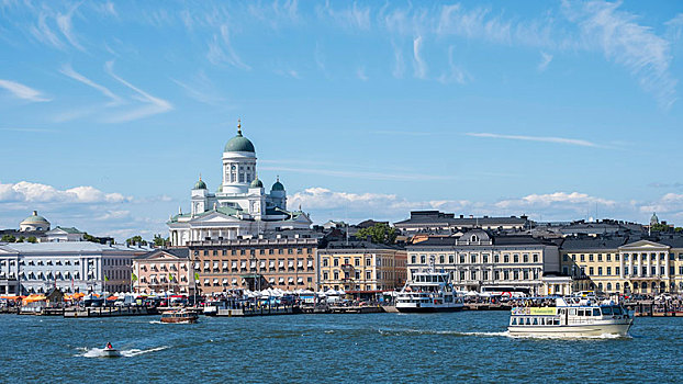 大教堂,赫尔辛基,后面,房子,港口,芬兰,欧洲