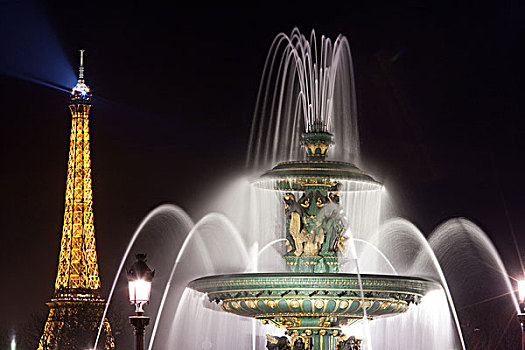 喷泉,一个,协和飞机,后面,巴黎,法国