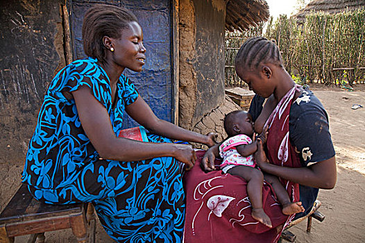 社区,健康,志愿者,交谈,女人,母性,婴儿,母乳哺育,拜访,居民区,朱巴,南,苏丹,十二月,2008年