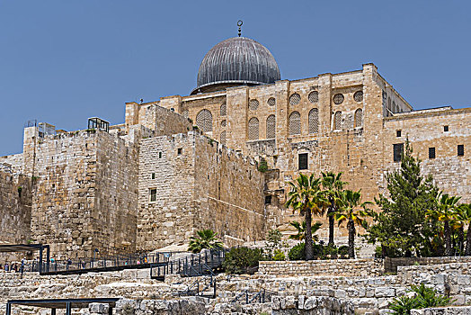 圆顶,清真寺,围绕,墙壁,古迹,老城,耶路撒冷,以色列
