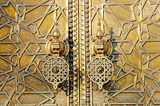 特写,黄铜,门,门环,入口,皇家,宫殿,摩洛哥,非洲