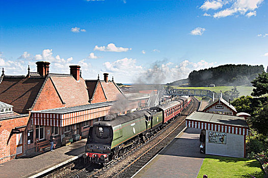 蒸汽,列车,沿岸,铁路,车站,诺福克,英格兰,欧洲