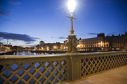 桥,利菲河,夜晚,都柏林,爱尔兰