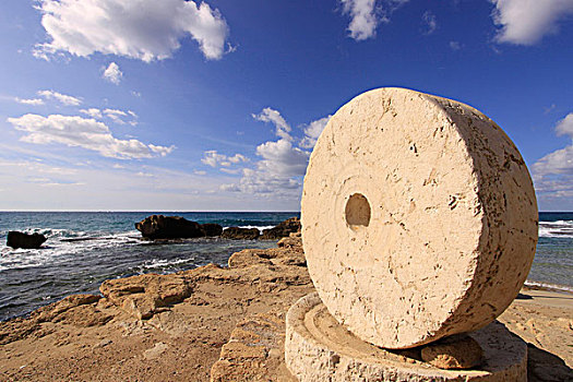 古老,研磨,石头,地中海海岸,加利利地区,以色列