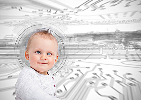 头像,可爱,婴儿,上方,未来,界面,展示,电路板