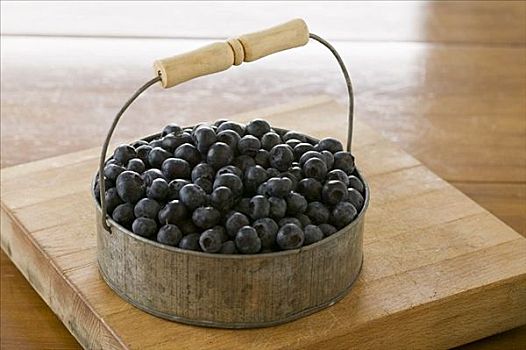 小,金属,桶,新鲜,蓝莓