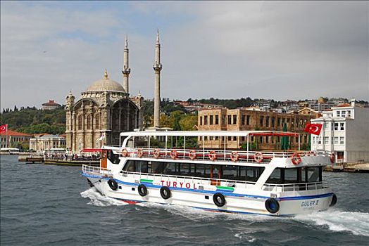 渡轮,正面,清真寺,博斯普鲁斯海峡,伊斯坦布尔,土耳其