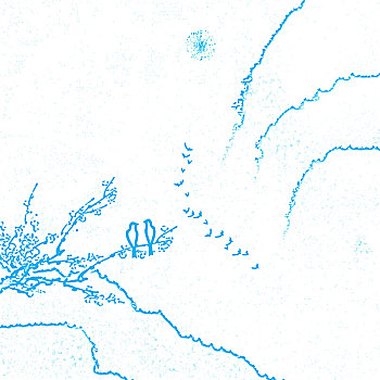 天蓝色水墨山水抽象画