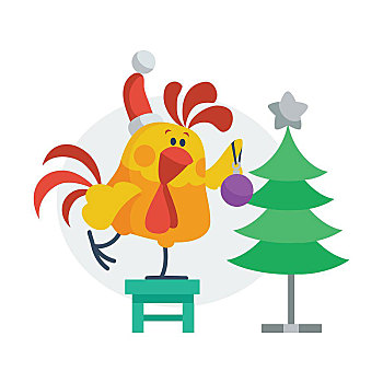 公鸡,鸟,圣诞树,帽子,圣诞老人,球,椅子,中国,日历,黄道十二宫,占星,鸡,收集,新年,圣诞节,贺卡,矢量