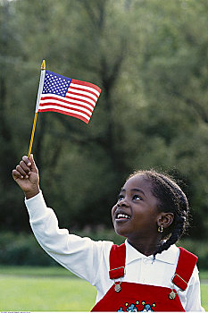 女孩,美国国旗