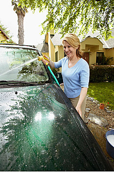 女人,洗,汽车