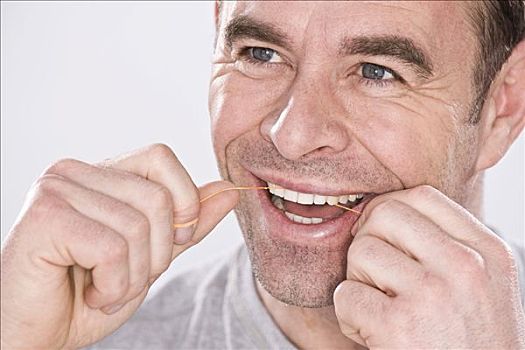 男人,清洁,牙齿,牙线