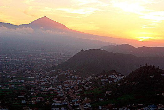 日落,后面,泰德山,火山,特内里费岛,加纳利群岛,2007年