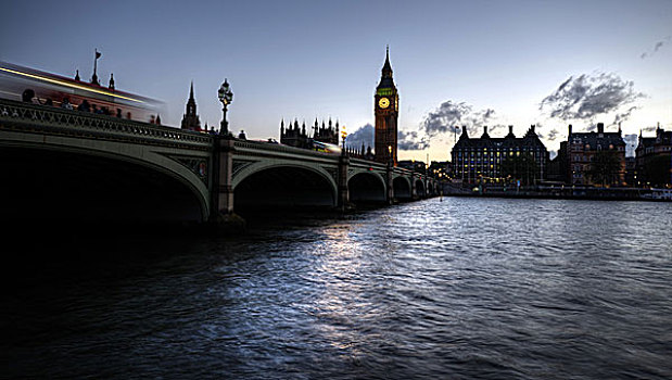 伦敦,晚间,风景,大本钟,威斯敏斯特桥