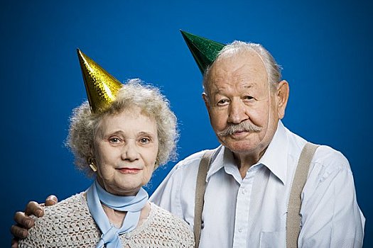 老年,夫妻,戴着,派对帽