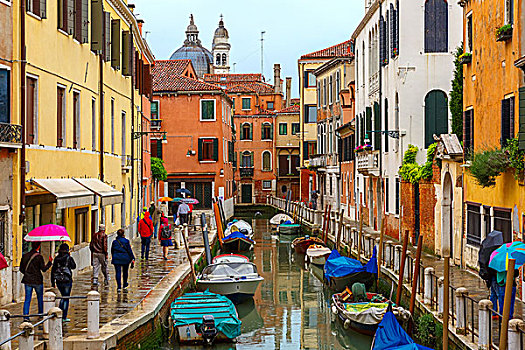 旅游,伞,雨天,威尼斯